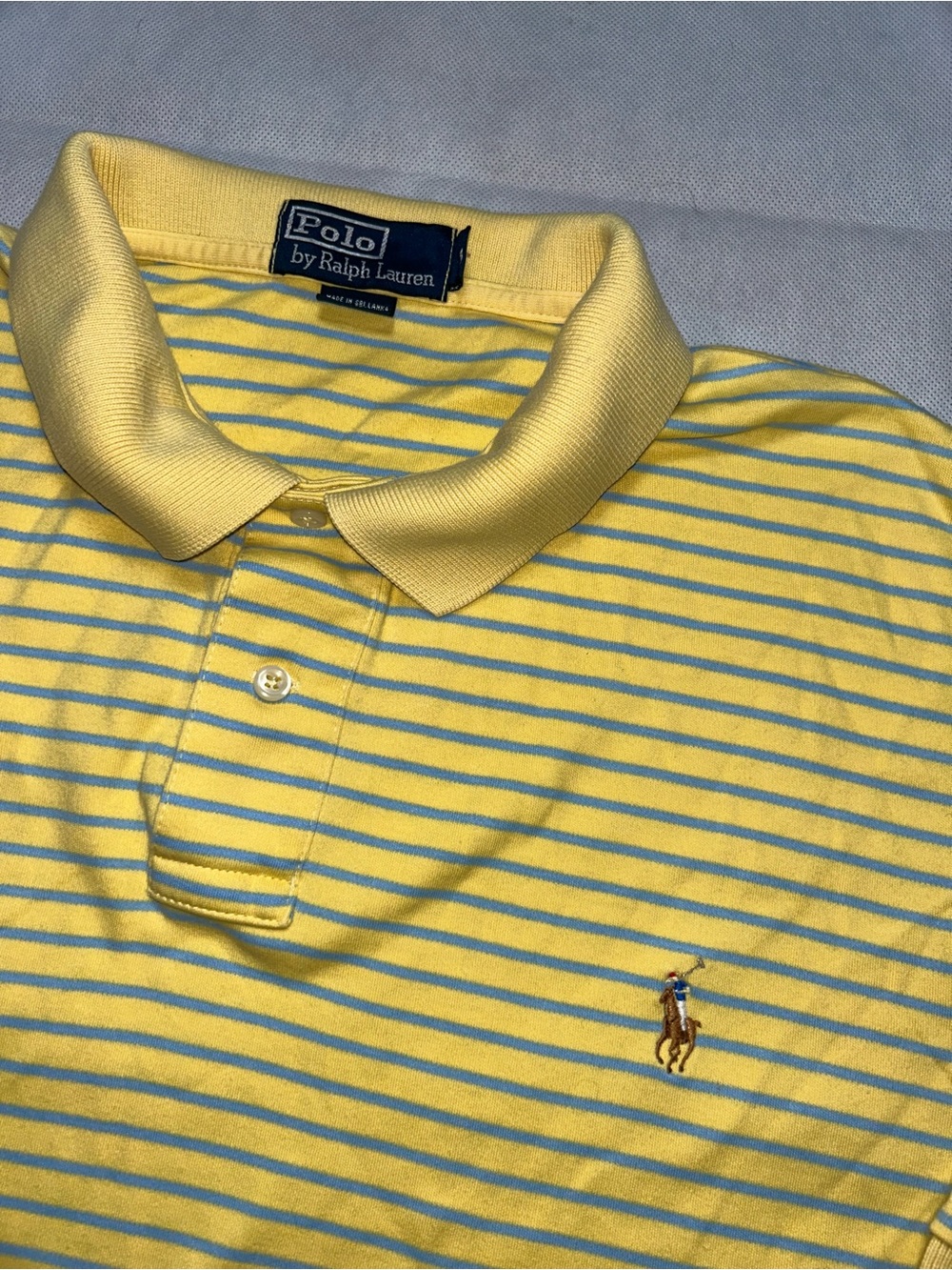 Polo, Ralph Lauren, vintage polo shirt, yellow, and blue stripes size XL